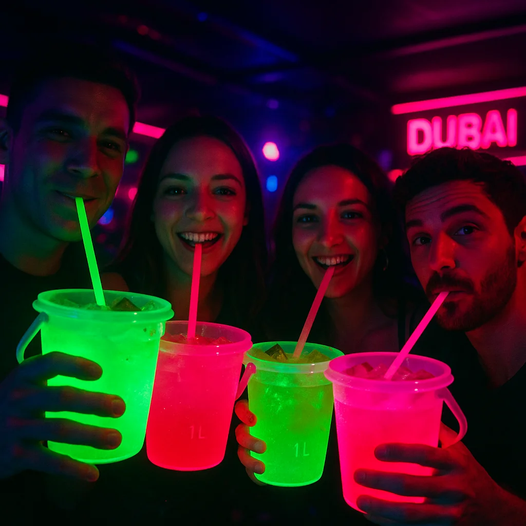 Sharing bucket cocktails at Mr. Miyagi's Dubai